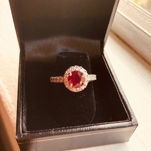 Ruby Diamond Engagement Ring 14K White Gold